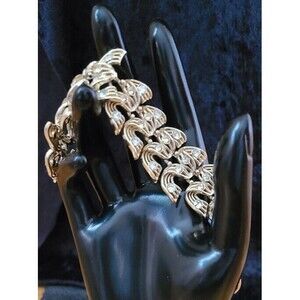 Signed Coro Gold Tone Vintage bracelet with Crystals - 7" long x 1-1/8" wide